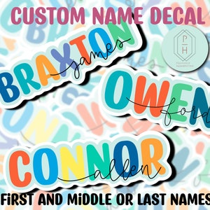 Pegatinas de nombre personalizado / Nombre y segundo nombre, Apellidos / Pegatina de botella de agua / Etiquetas de nombre / Regalos personalizados