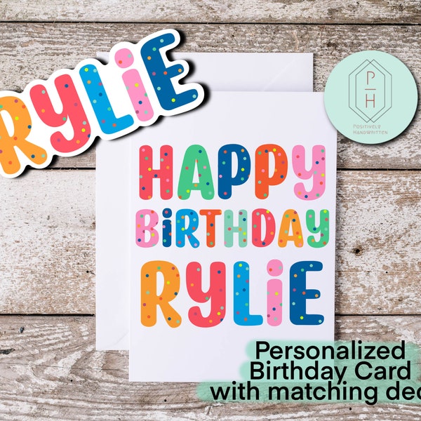 Personalized Birthday Card. With Sticker. Handmade, hand-lettered, unique greeting card. Gift for her or him.  Love you