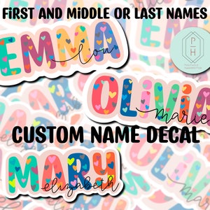 Custom Name Stickers | First and Middle, Last Names | Hearts Water bottle sticker | Name Labels | Personalized Gifts