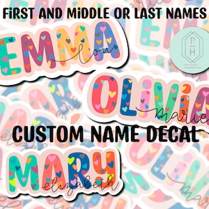 Adesivi con nome personalizzato / Nome e cognome / Adesivo per bottiglia d'acqua con cuori / Etichette con nome / Regali personalizzati