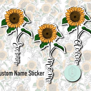 Sticker tournesol personnalisé | Prénom personnalisé coloré | Bas de Noël, cadeau d'anniversaire pour maman, pour bouteille d'eau, ordinateur portable, étui pour téléphone