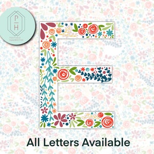 Adesivo Boho Floral Inicial E. Decalque de nome personalizado para laptop. Para Hydroflask, garrafa de água, adesivo de para-choque.