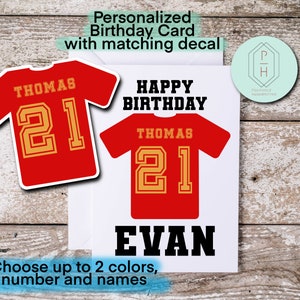 Camisa de futebol - cartão de aniversário personalizado. Com adesivo. Cartão de felicitações exclusivo, feito à mão e escrito à mão. Presente para ela ou ele.