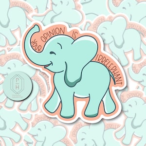 Adesivo de elefante. Decalque engraçado para laptop. Hydroflask, adesivo para garrafa de água. Sarcástico, palavrão.