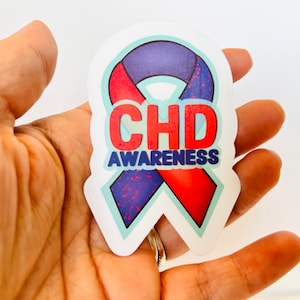 CHD Ribbon Sticker. Heart Strong. Colorful Congenital heart defect awareness. CHD Decal, sticker for phone or laptop, water bottle sticker