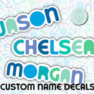 Adesivos personalizados com nome azul e verde | Nome, nome do meio e sobrenome | Adesivo para garrafa de água | Etiquetas de nome | Presentes personalizados