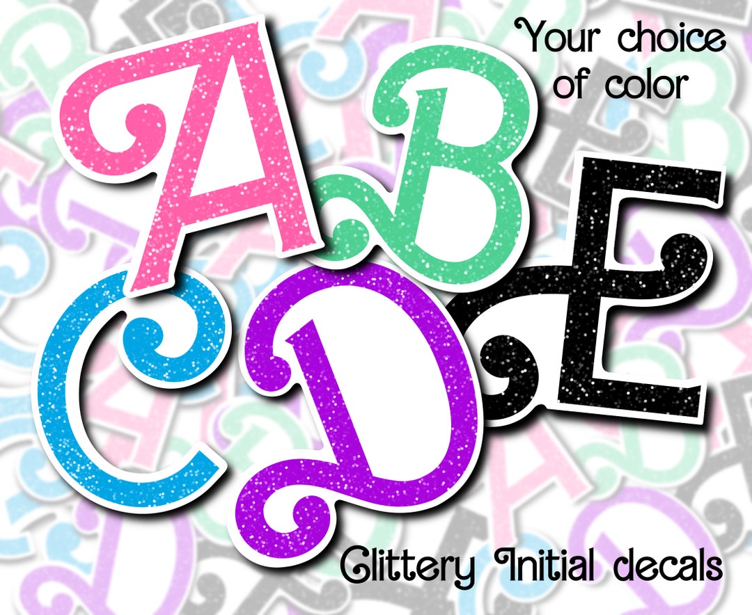 Initial Sticker Chic Glittery Initial Sticker: Doll Font Monogram Decal - Etsy