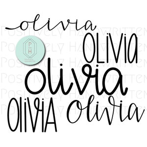 Nombres escritos a mano, escritos a mano- Olivia Bundle / PNG Cut Files for Cricut, Silhouette / 5 archivos