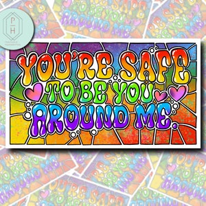 You’re safe with me. Retro Ally sticker | Progress Pride Flag, Trans flag | LGBTQ+ Water resistant Decal | Pride | Ally |