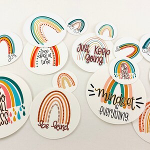 Boho Rainbow Inspirational Sticker Bundle. Confezione da 15 decalcomanie resistenti alle intemperie in vinile. Per bottiglie d&#39;acqua, computer portatili, diari e pianificatori