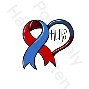 HLHS Hypoplastisch Linker Hart Syndroom, CHD bewustzijn blauw en rood lint. Aangeboren hartafwijking art.  Digitaal bestand Png