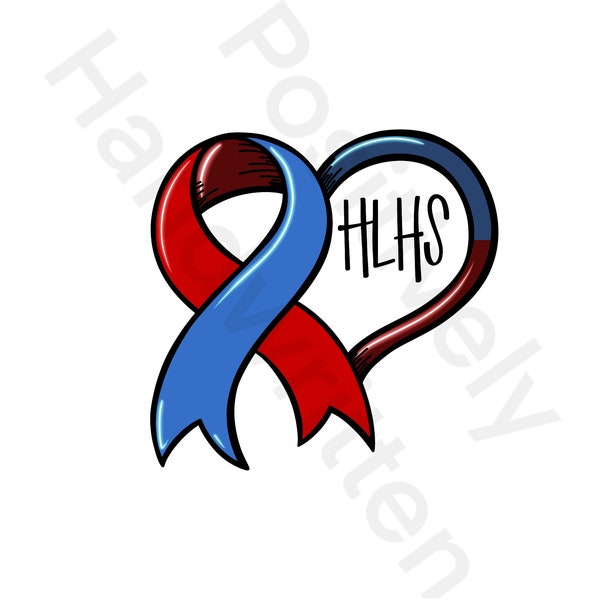 HLHS Hypoplastic Left Heart Syndrome, CHD awareness blue and red ribbon. Congenital heart defect art.  Digital file Png