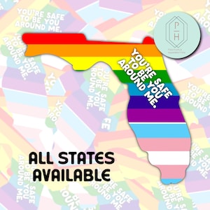 You’re safe with me. Florida Ally sticker | Progress Pride Flag, Trans flag | LGBTQ+ Water resistant Decal | Pride | Ally |