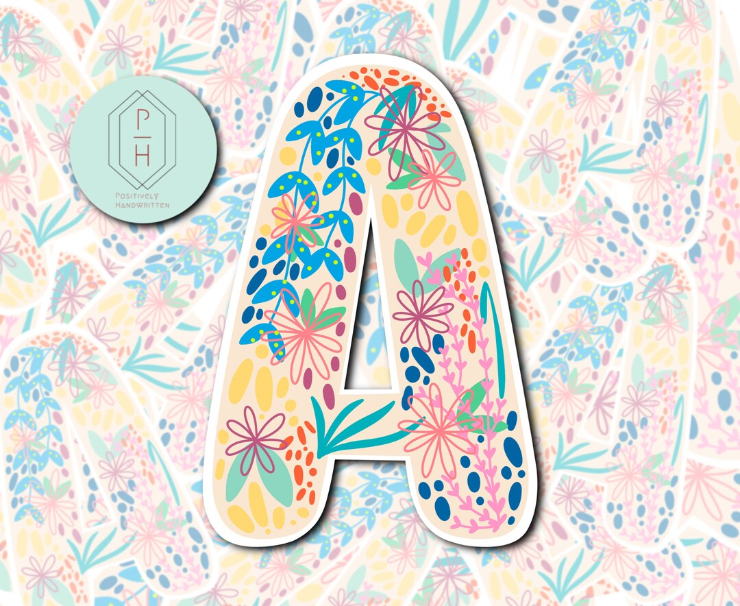 Floral Initial A Sticker. Letter A Monogram Decal. for Hydroflask