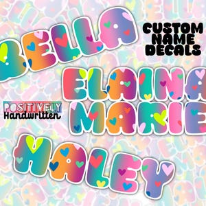 Personalized Name Sticker: Colorful Heart Pattern, Custom Decal