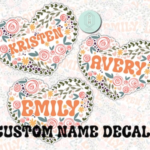 Benutzerdefinierte Namen Aufkleber | Blumen Aufkleber | Wasserflasche Aufkleber | Namensetiketten | Personalisierte Valentinstag Geschenke