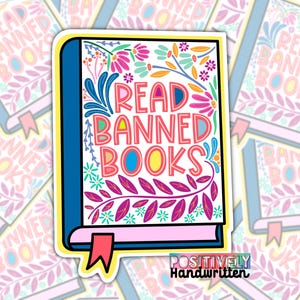 Lisez des livres interdits. Sticker livre, Kindle, ordinateur portable. Sticker floral bouteille d'eau. Cadeau pour amateur de livres, bibliothécaire. Bas de Noël