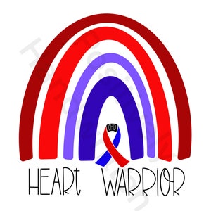 Heart Warrior. CHD awareness ribbon. Boho Rainbow Congenital heart defect art. Digital file Png