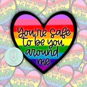 You’re safe with me | Black, Rainbow Heart Ally sticker | Progress Pride Flag, Trans flag | LGBTQ+ Water resistant Decal | Pride | Ally |