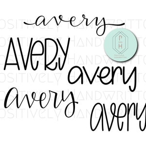 Nombres escritos a mano, escritos a mano- Avery Bundle / PNG Cut Files for Cricut, Silhouette / 5 archivos