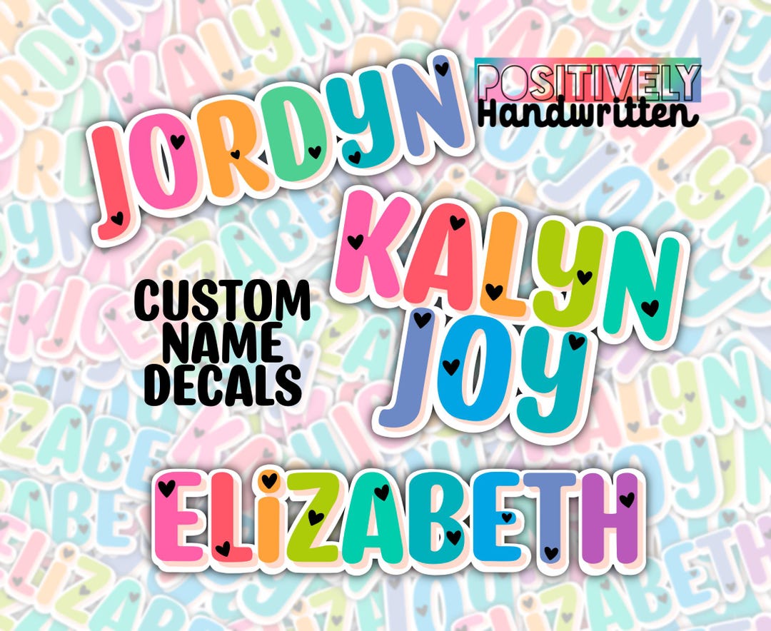 Personalized Name Stickers: Colorful Heart Water Bottle Decals - Etsy