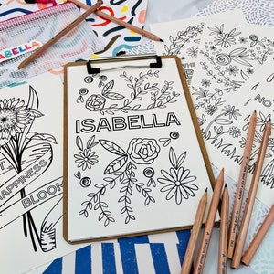 Personalized Art Kit with Coloring Pages | Sunflowers, Roses | Customized Gift for Teen, Kids | Creative Gift Idea | Colored Pencils, Paints