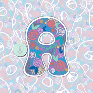 Inicial Floral Retro Uma Etiqueta. Decalque do monograma da letra A. Garrafa térmica, garrafa de água, adesivo para copo de laptop. Resistente à água