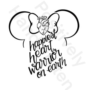 Camiseta de vacaciones Heart Warrior. Orejas de ratón con arco. Archivo digital instantáneo CHD. Cita inspiradora. PNG. Vinilo Cricut Silhouette. manuscrito