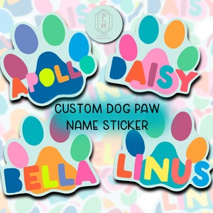 adesivos com nomes personalizados | Pata de cachorro | Etiqueta da garrafa de água | Etiquetas de nome | Presentes personalizados