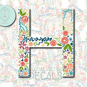 Boho Floral Initial H Sticker. Letter H Monogram Decal. For Hydroflask, Water bottle, tumbler sticker. Matte, Weather resistant.