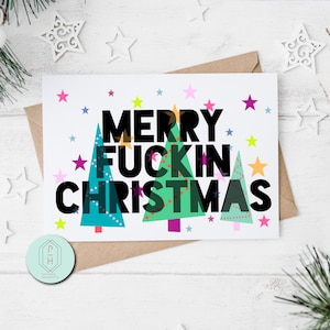 Feliz F-ing Natal. Cartão de Natal Engraçado. Feito à mão, cartão de felicitações exclusivo. Presente para ela ou ele. Te amo