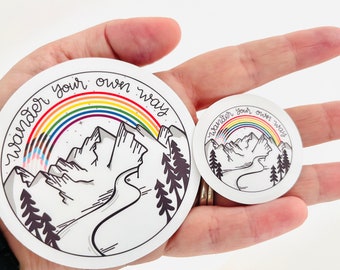 Progress Pride Flag Sticker: Wander Your Own Way, LGBTQ+ Decal