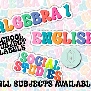 Etiquetas adhesivas retro y de colores brillantes para materias escolares / Para cuadernos y útiles escolares, libros / Regreso a la escuela / Regalos personalizados