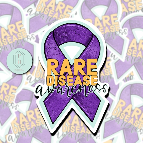 Rare Disease Awareness Ribbon. Purple Weather resistant Sticker, decal for phone or laptop, water bottle sticker