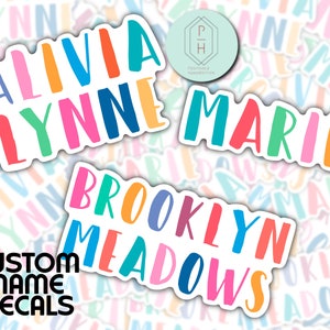Coloridas pegatinas de nombres personalizados / Holográficas / Nombre y segundo nombre, apellidos / Pegatina de botella de agua / Etiquetas de nombres / Regalos personalizados