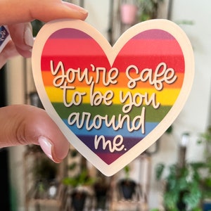 You’re safe with me. Rainbow Heart Ally sticker | Progress Pride Flag, Trans flag | LGBTQ+ Water resistant Decal | Pride | Ally |