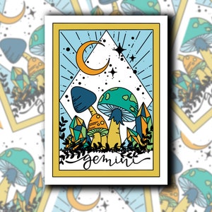 Segno zodiacale Tarot Card Decal / Segno astrologico Gemelli / Celestial Mushroom Tattoo Art / Bottiglia d'acqua, finestrino dell'auto, laptop, adesivo per paraurti,
