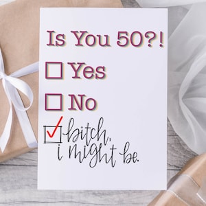 Karte zum 50. Geburtstag. Lustiges, Fluchwort. Handgemachte, handbeschriftete, einzigartige Grußkarte. Geschenk für sie oder ihn.  Liebe dich