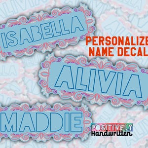 Pegatinas personalizadas con nombre en color azul, pegatinas con estampado floral para botellas de agua, etiquetas con nombre, regalos personalizados