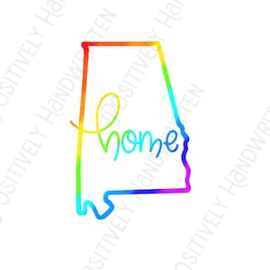 Rainbow Alabama Overzicht. Thuis. Met de hand geschreven. PNG directe digitale download. Voor print of sublimatie.