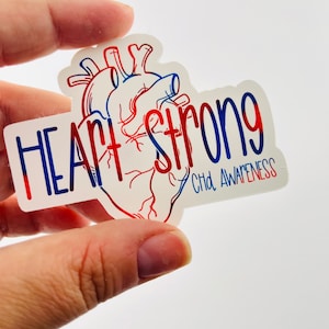 Heart Strong. Colorful Congenital heart defect awareness. CHD Decal, sticker for phone or laptop, water bottle sticker