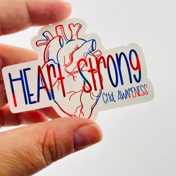 Heart Strong CHD Awareness Sticker: Hand-Lettered Anatomical Heart Decal