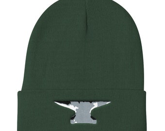 Blacksmith Anvil Knit Beanie Hat For Men & Women, Workshop Work Gear, Bladesmith, Forge Tools, Metalwork, Welder, Machinist, Great Gift!