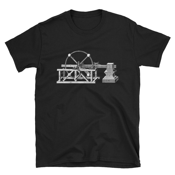Blacksmith Shirt, Trip Power Hammer, Vintage Diderot Woodcut Print, Blacksmithing Forge Antique Tools Machines Short-Sleeve Unisex T-Shirt