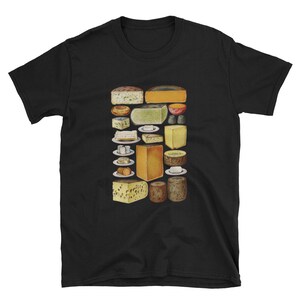 Cheese Shirt, Gouda Brie Cheddar Swiss Stilton French English Cheese Assortment, Vintage Print From Cookbook, Foodie Shirt, Chef Cook Gift