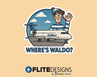 Pegatina de ¿Dónde está Wally? V2 SkyWest CRJ / Regalo de aviación para pilotos