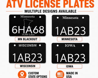 Custom License Plate ATV UTV - Minnesota - Wisconsin - Iowa - Etsy