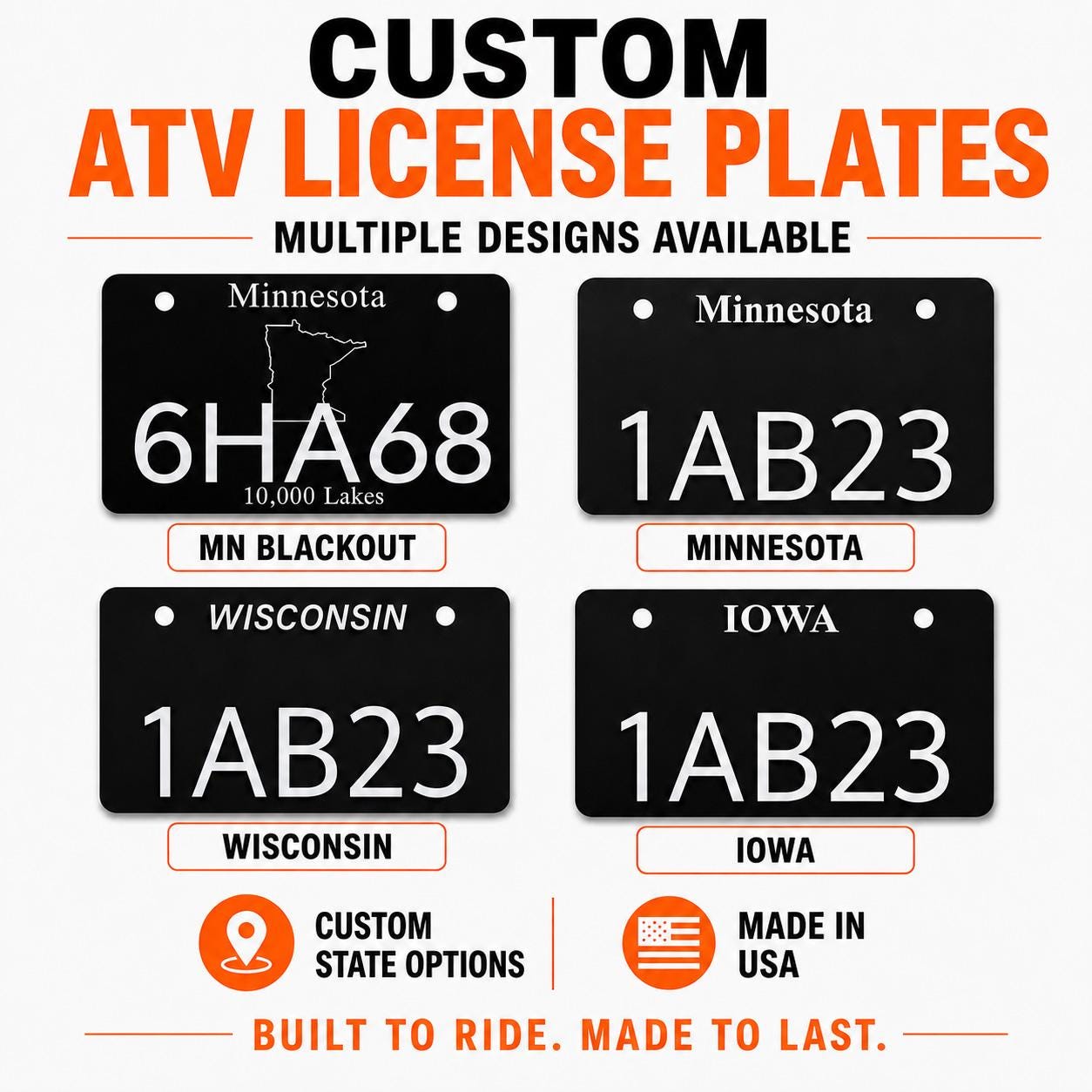 Custom License Plate ATV UTV - Minnesota - Wisconsin - Iowa - Etsy