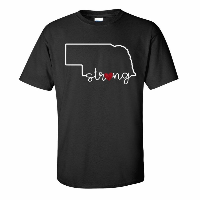 Nebraska Strong TShirt Nebraska state outline with cursive Etsy