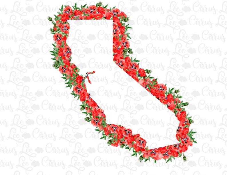 California in Red Poppies Outline Instant Download Ready To | Etsy